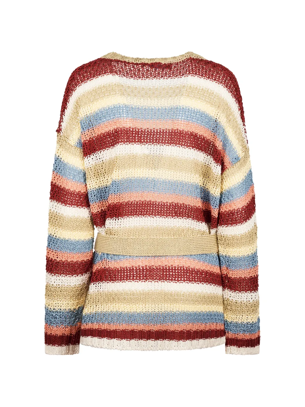  Weekend Max Mara Cardigan Ceinturé Yarn à Rayures - Tons Neutres 