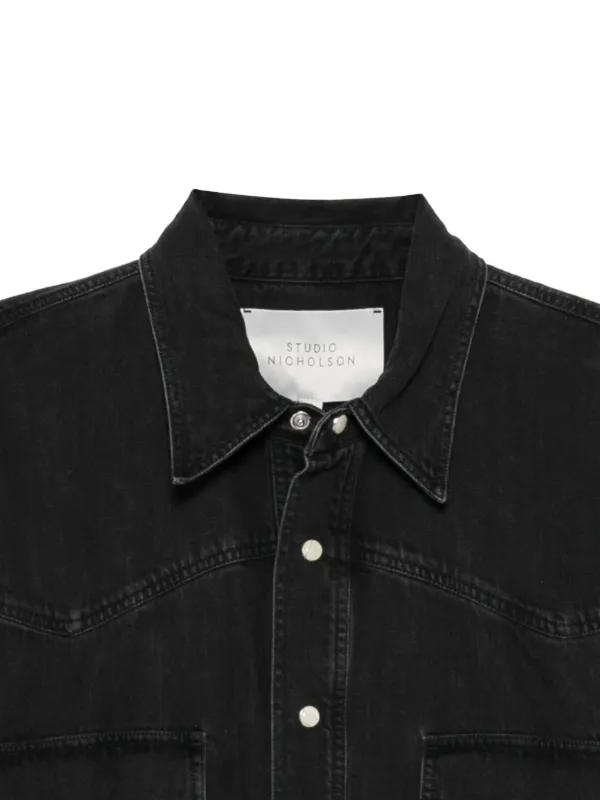 スタジオニコルソン　ブラックデニムシャツ Studio Nicholson Mylo デニムシャツ | ブラック | FARFETCH JP