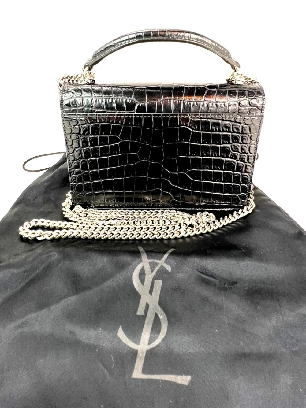 Crocodile Embossed Chain Tote Bag