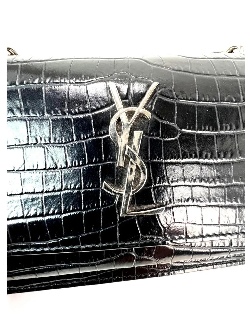 Crocodile Embossed Chain Tote Bag