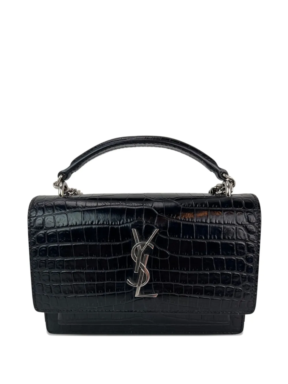 Saint Laurent Pre-Owned crocodile embossed chain tote bag - Nero