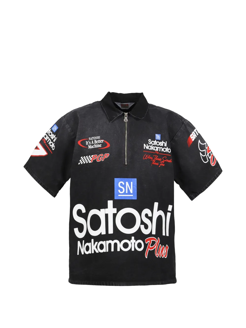 SATOSHI NAKAMOTO half-zip printed polo shirt – Black
