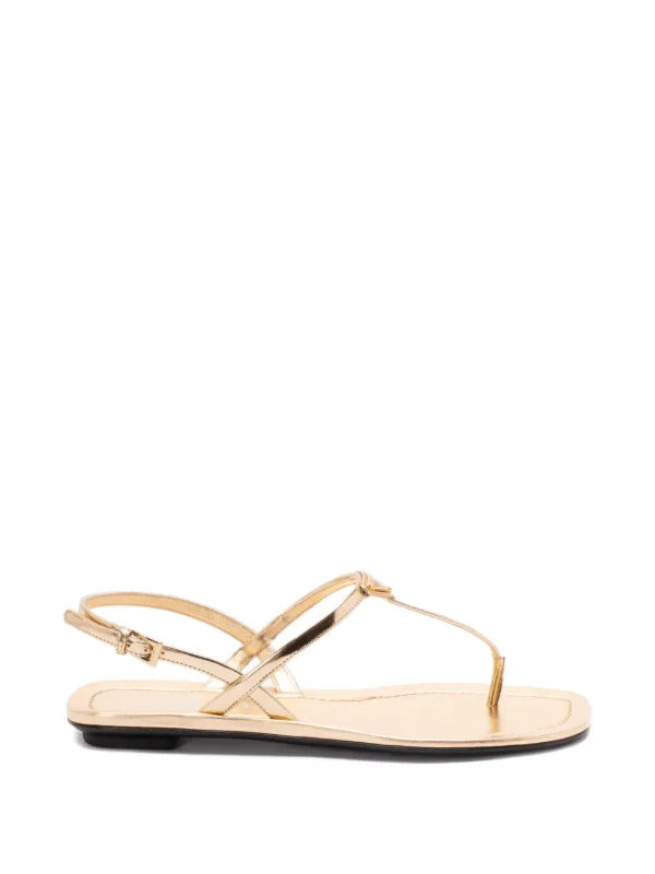 Prada Leather Buckle Strap Sandals in Gold