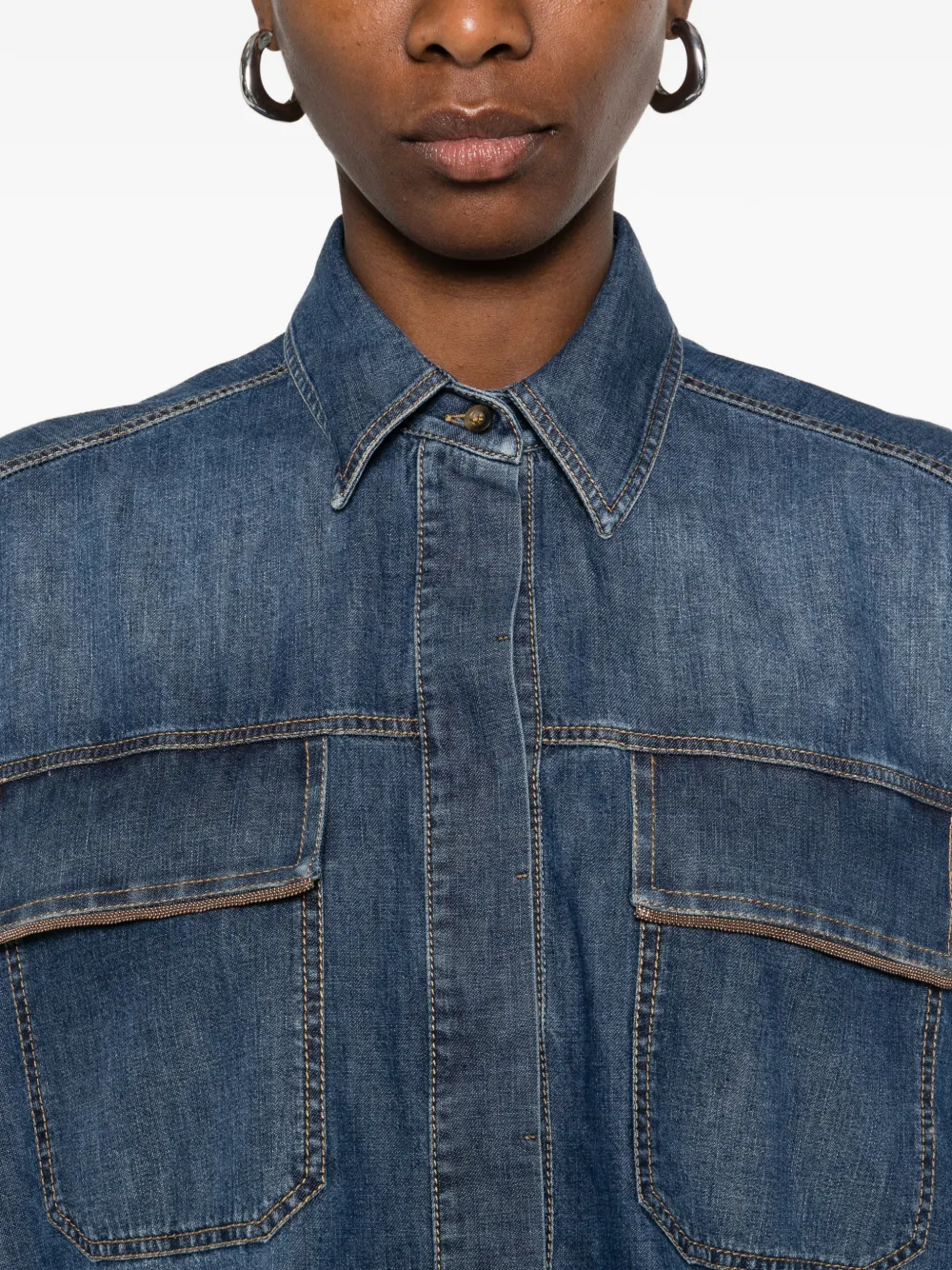 Brunello Cucinelli Denim blouse met klepzakken Blauw