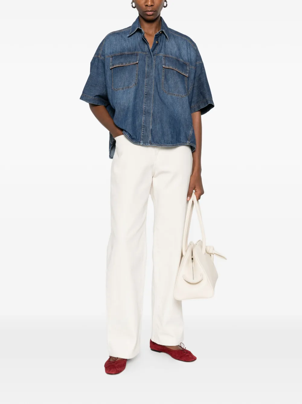 Brunello Cucinelli Denim blouse met klepzakken Blauw
