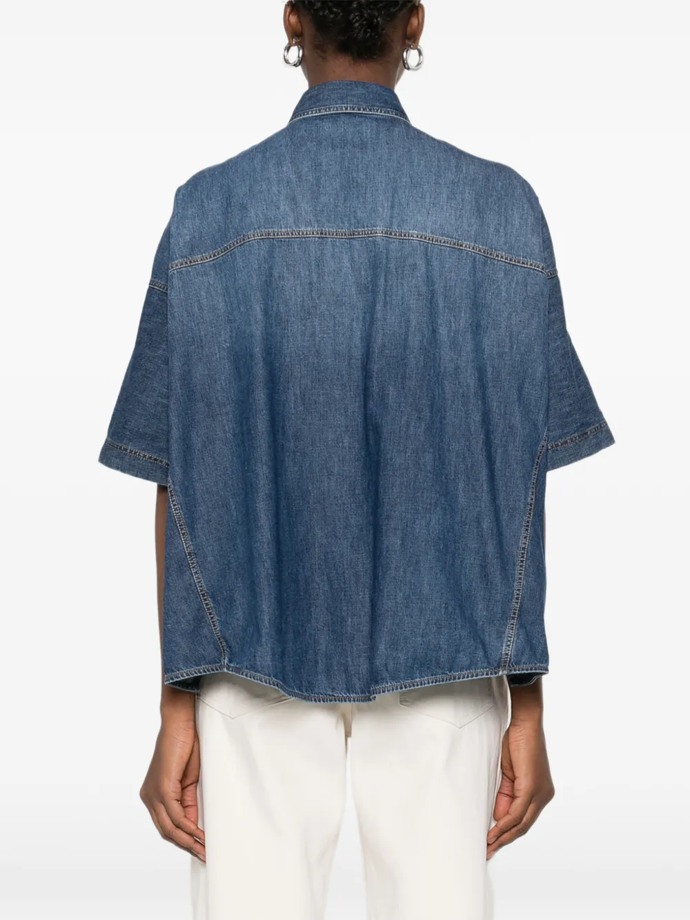 Brunello Cucinelli Denim blouse met klepzakken Blauw
