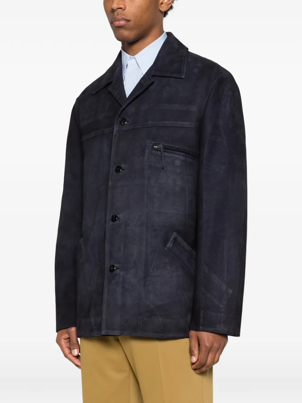  Prada Zipped Suede Jacket - Blue 