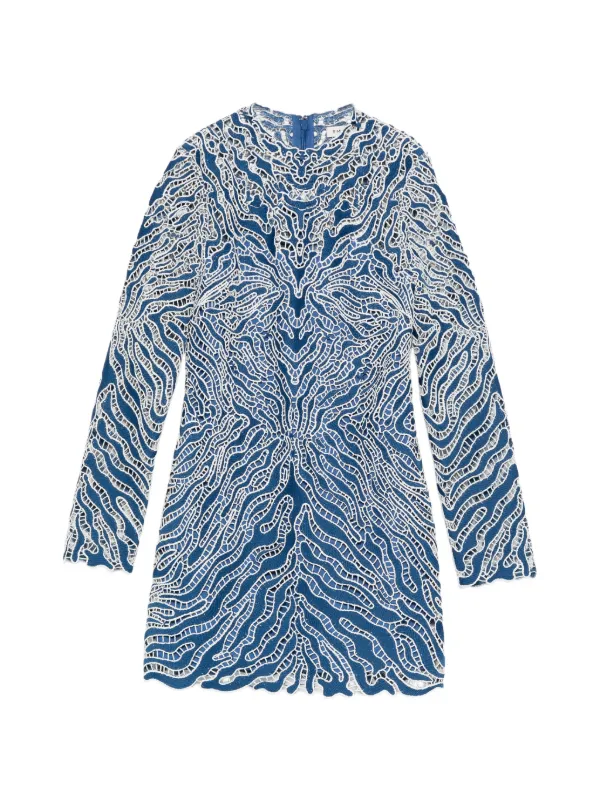 simkhai blue mini dress SIMKHAI Women's Contrast Lace-Trim Poplin Mini-Shirtdress - Oxford Blue Stripe