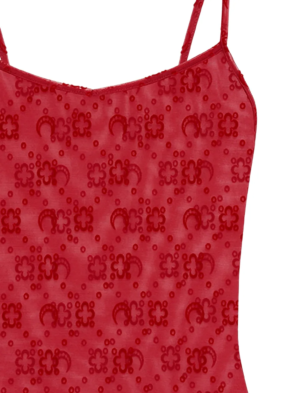 Marine Serre Top met mesh bandjes en monogram Rood