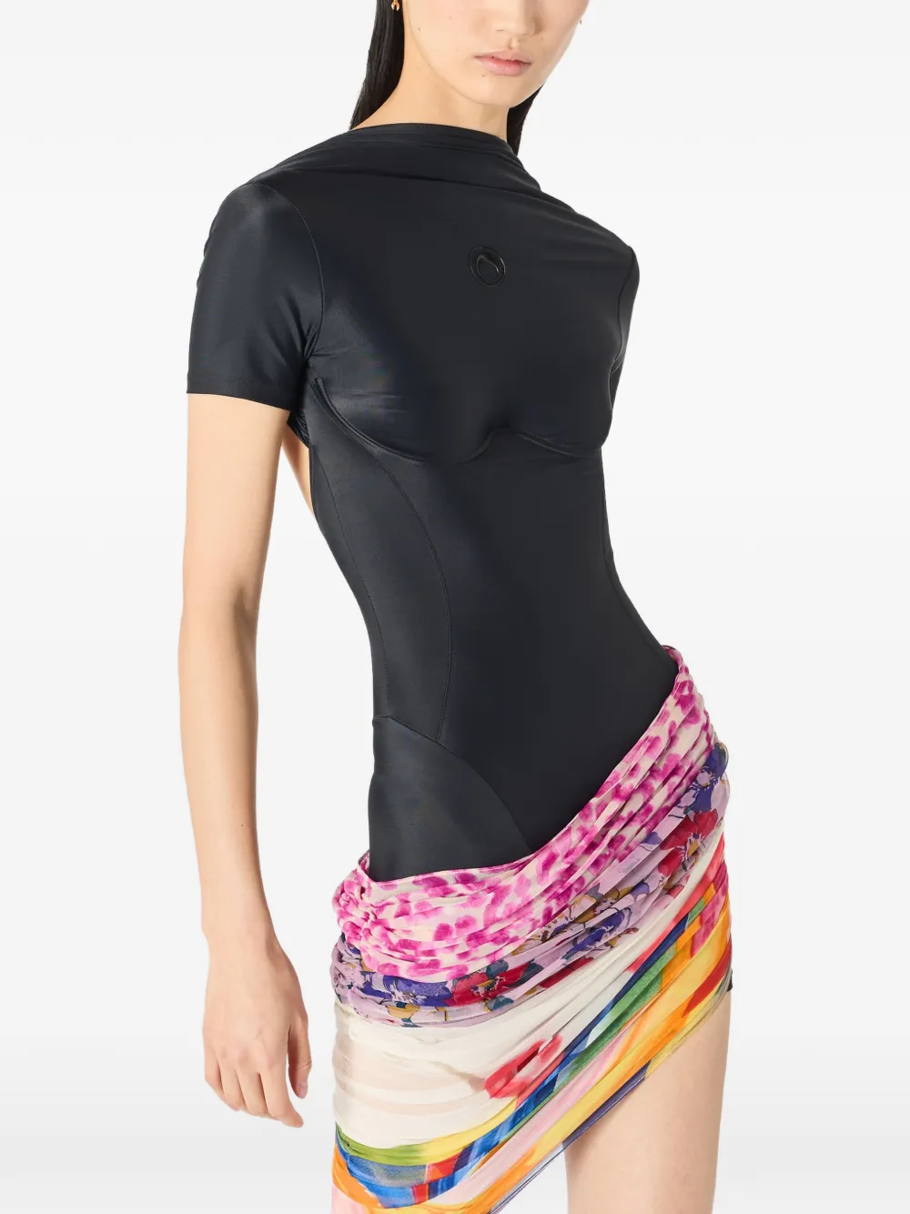Marine Serre Jersey en zijden mini-jurk Zwart