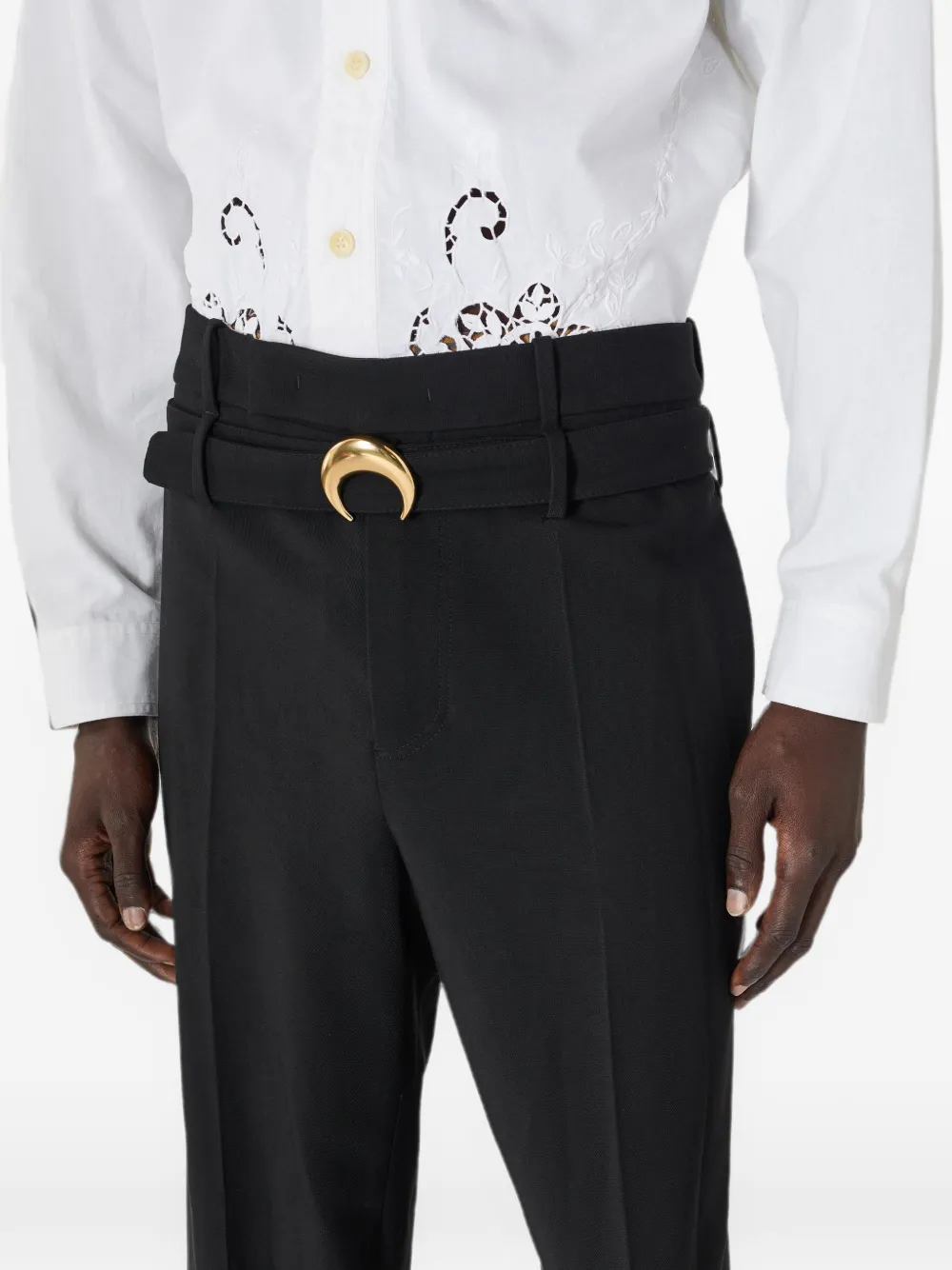 Marine Serre Wollen flared pantalon Zwart