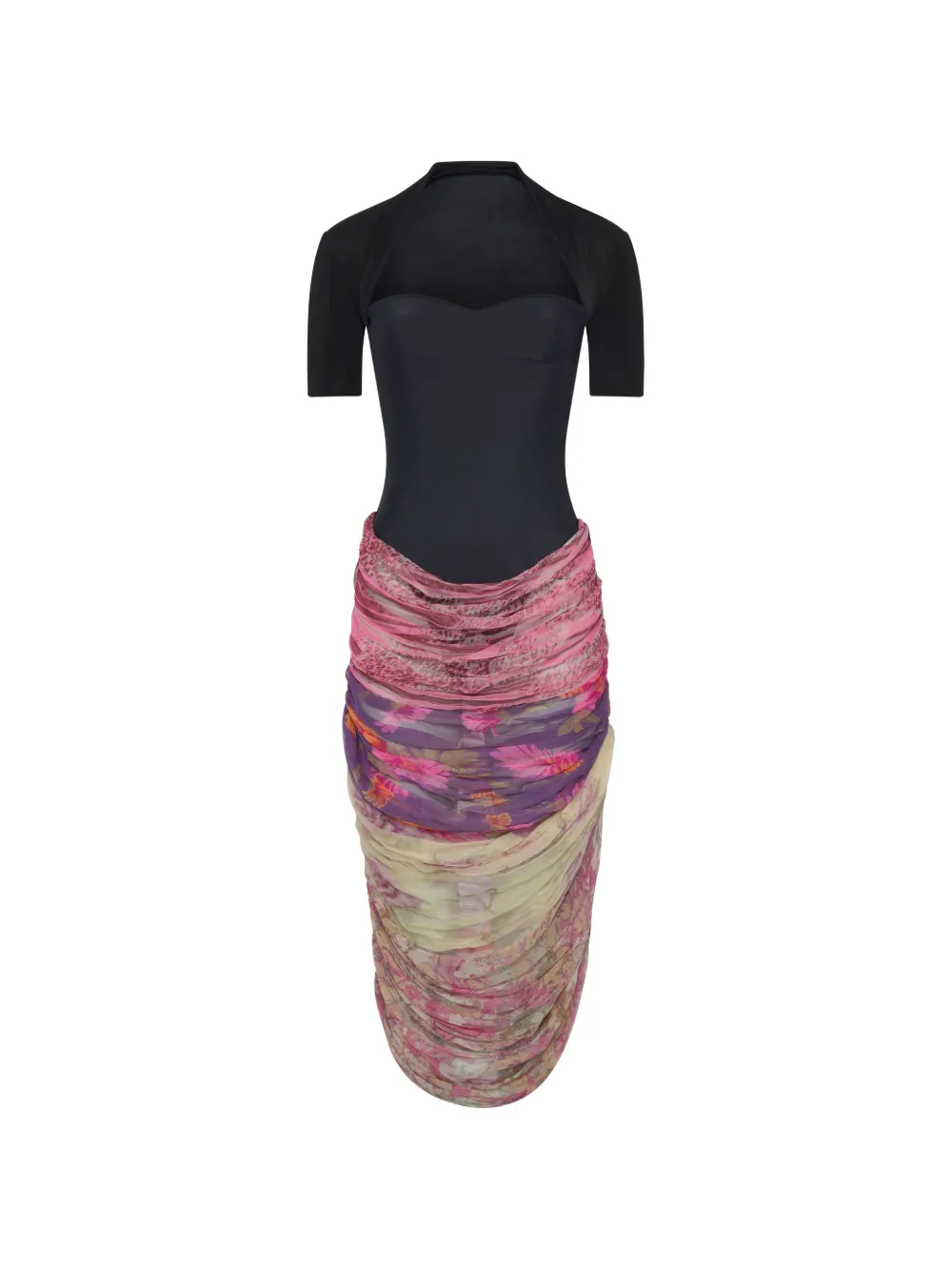 Marine Serre draped floral midi dress - Nero