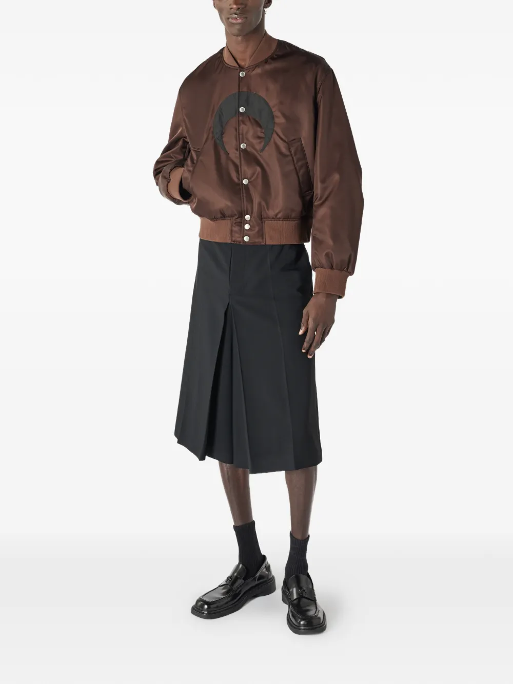 Marine Serre Wollen Serge geplooide bermuda shorts Zwart