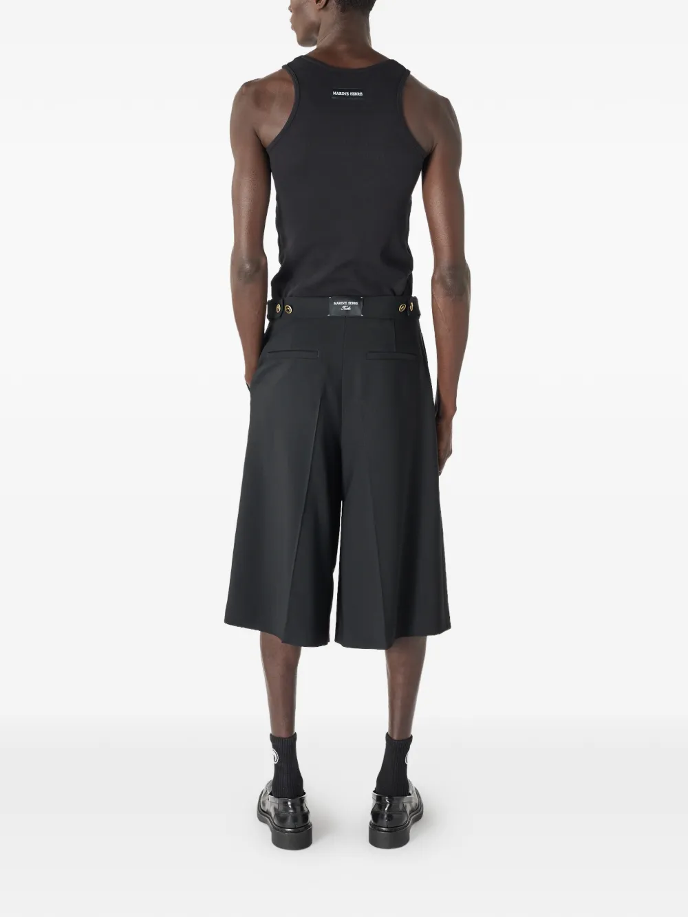 Marine Serre Wollen Serge geplooide bermuda shorts Zwart