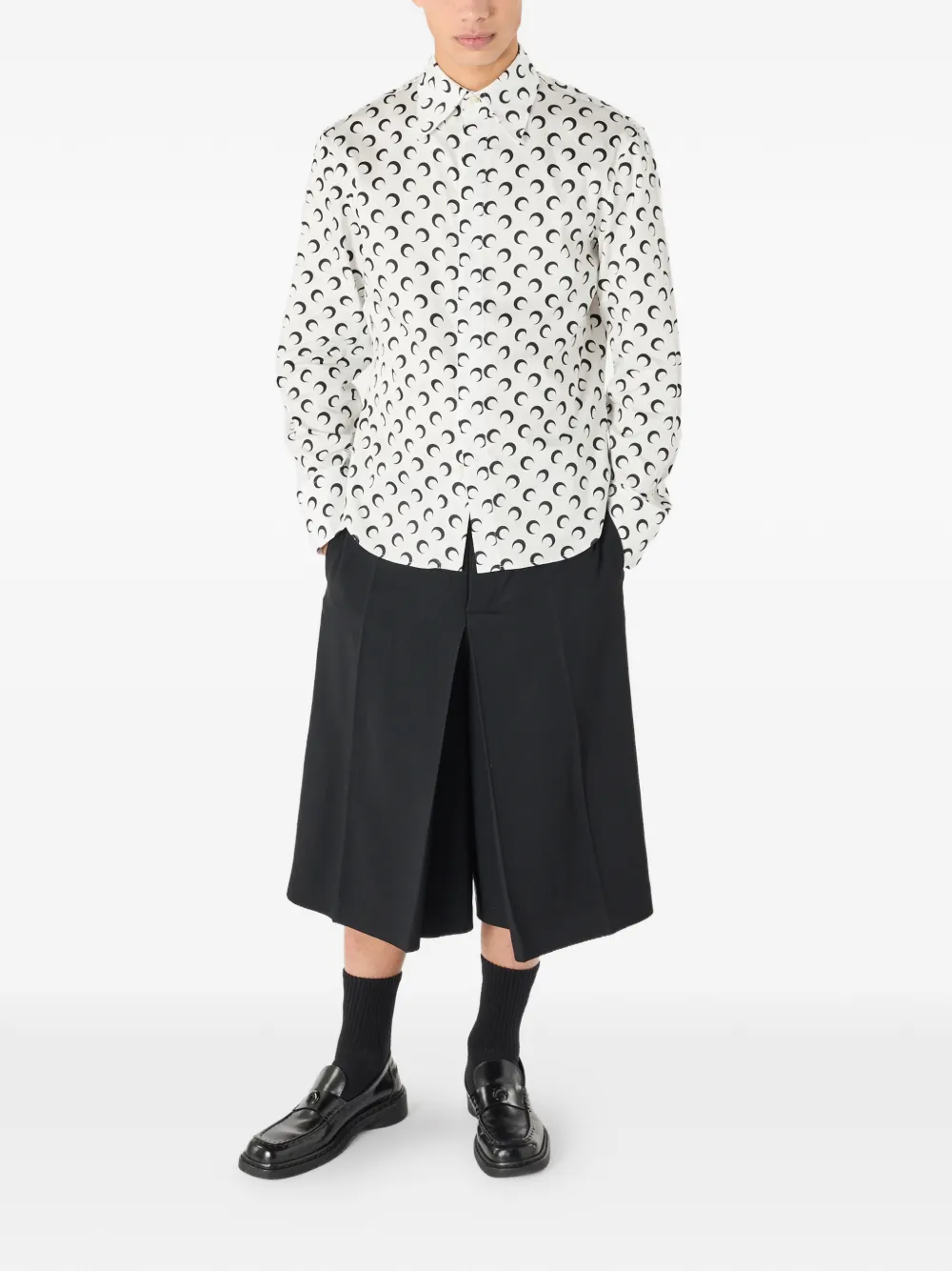 Marine Serre Wollen Serge geplooide bermuda shorts Zwart