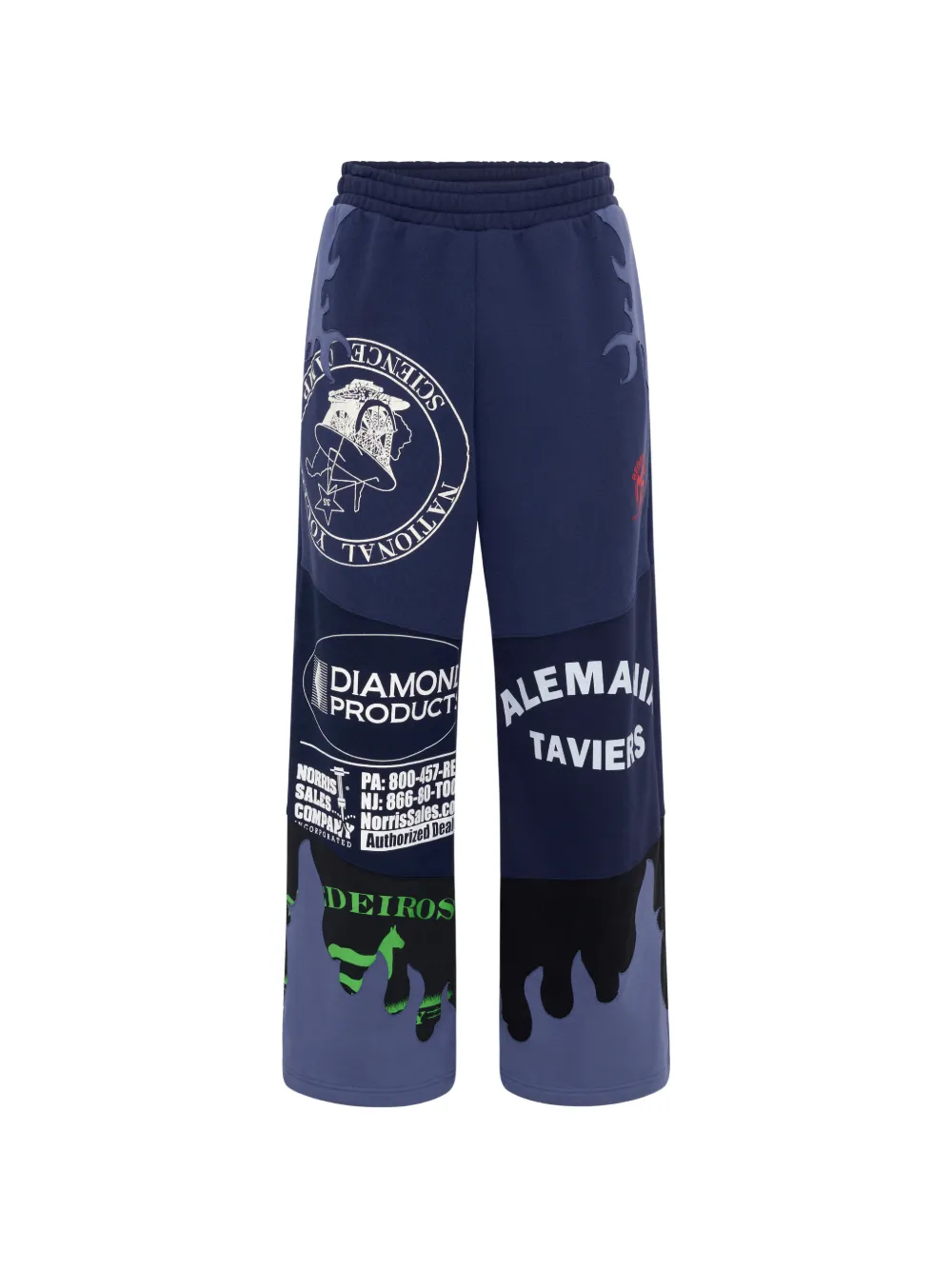 Marine Serre upcycled jersey pants with flowers patches - Blau
