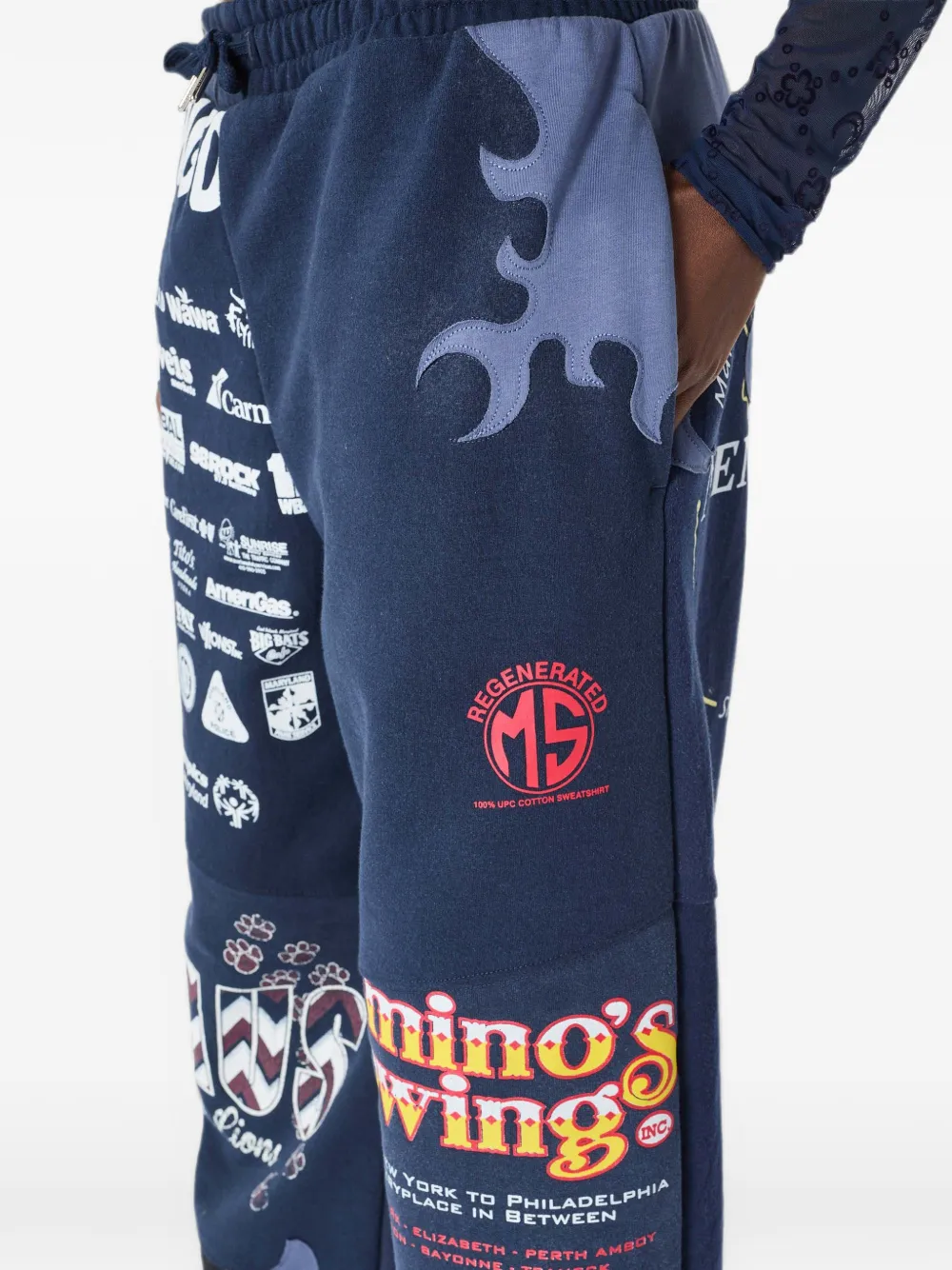 Marine Serre Upcycled jersey broek met bloemen-patches Blauw