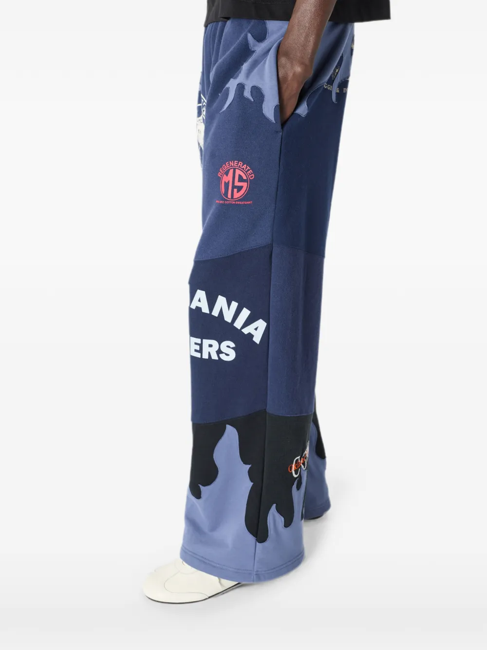 Marine Serre Upcycled jersey broek met bloemen-patches Blauw
