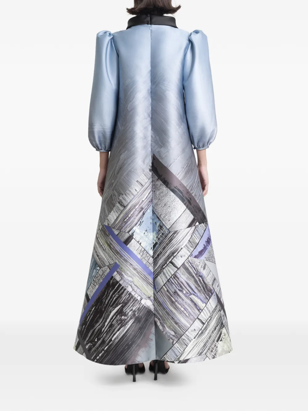 Gemy Maalouf Geometrische maxi-jurk met pofmouwen Blauw