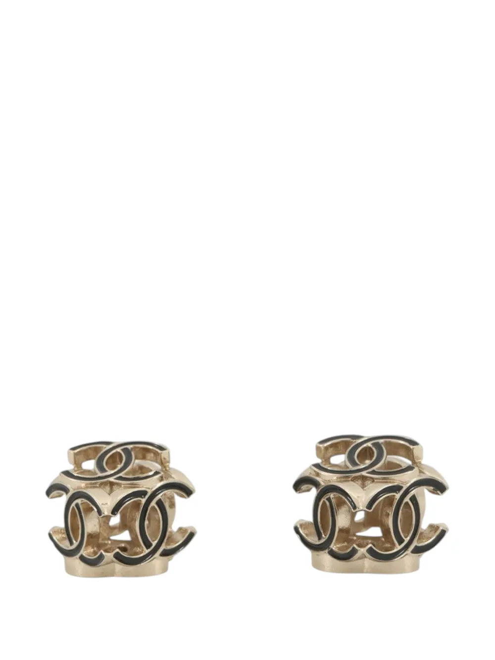 CHANEL Pre-Owned Orecchini CC Cube Bullet Back placcati oro con smalto 2022 - Nero