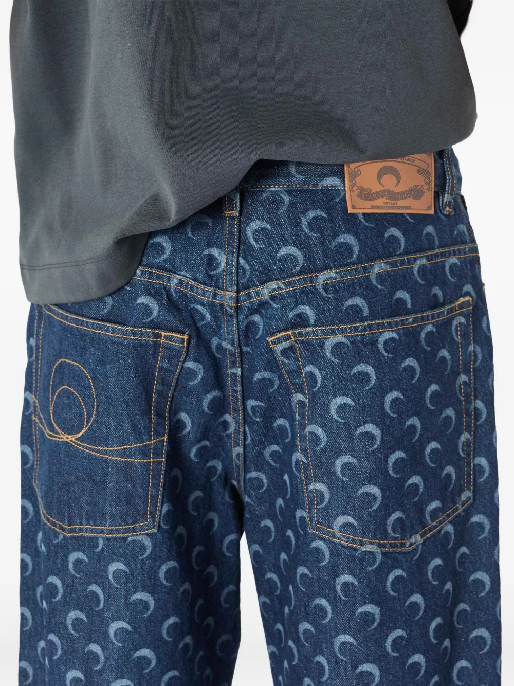 Marine Serre Jeans met wassende maan print Blauw