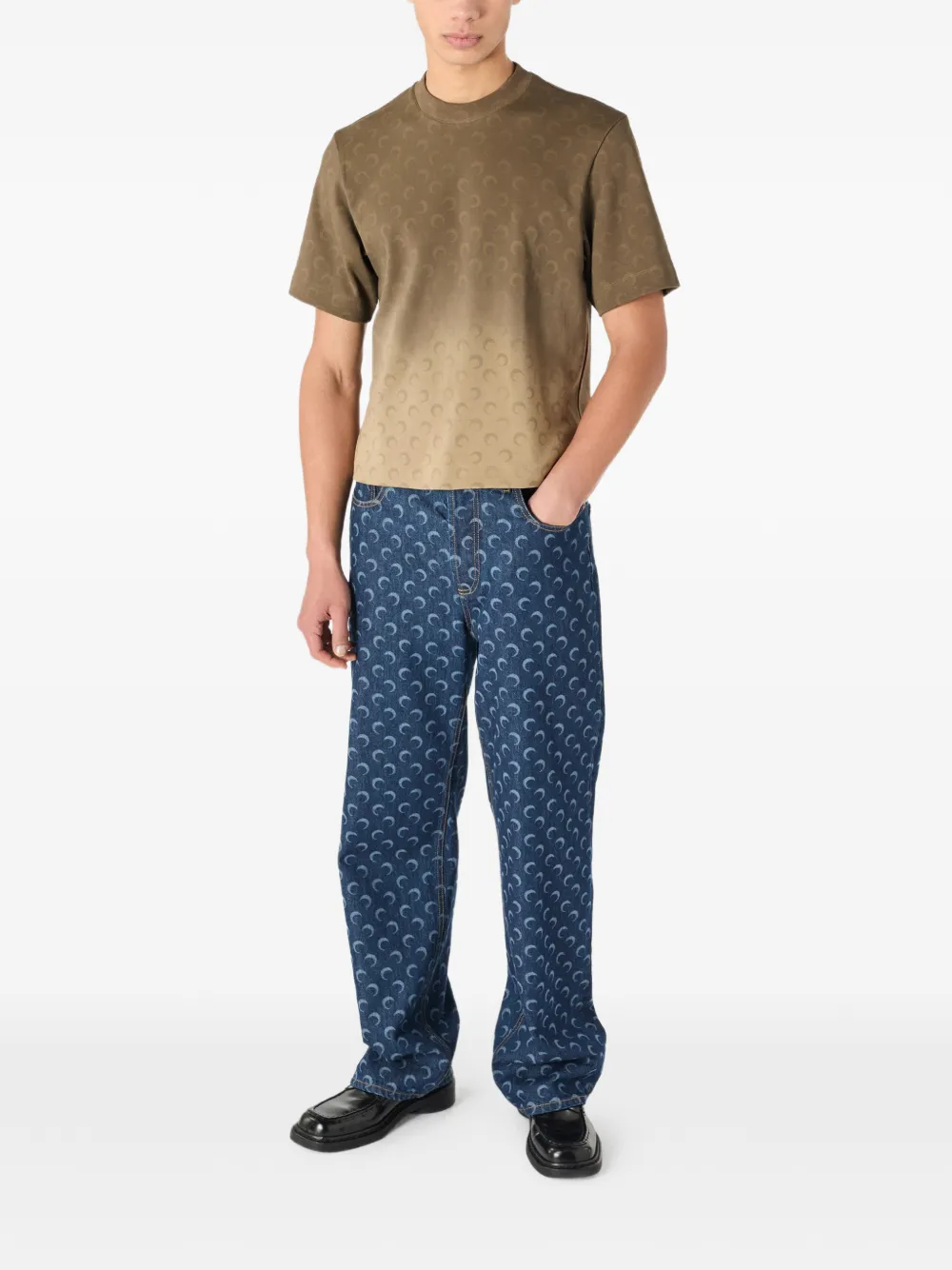 Marine Serre Jeans met wassende maan print Blauw
