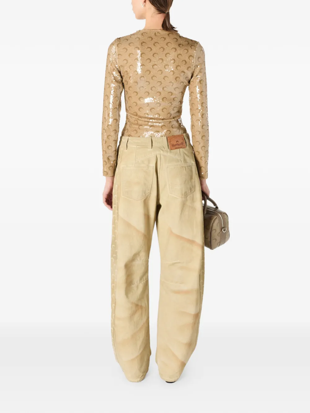 Marine Serre Jeans met vervaagd effect en maan-print Beige