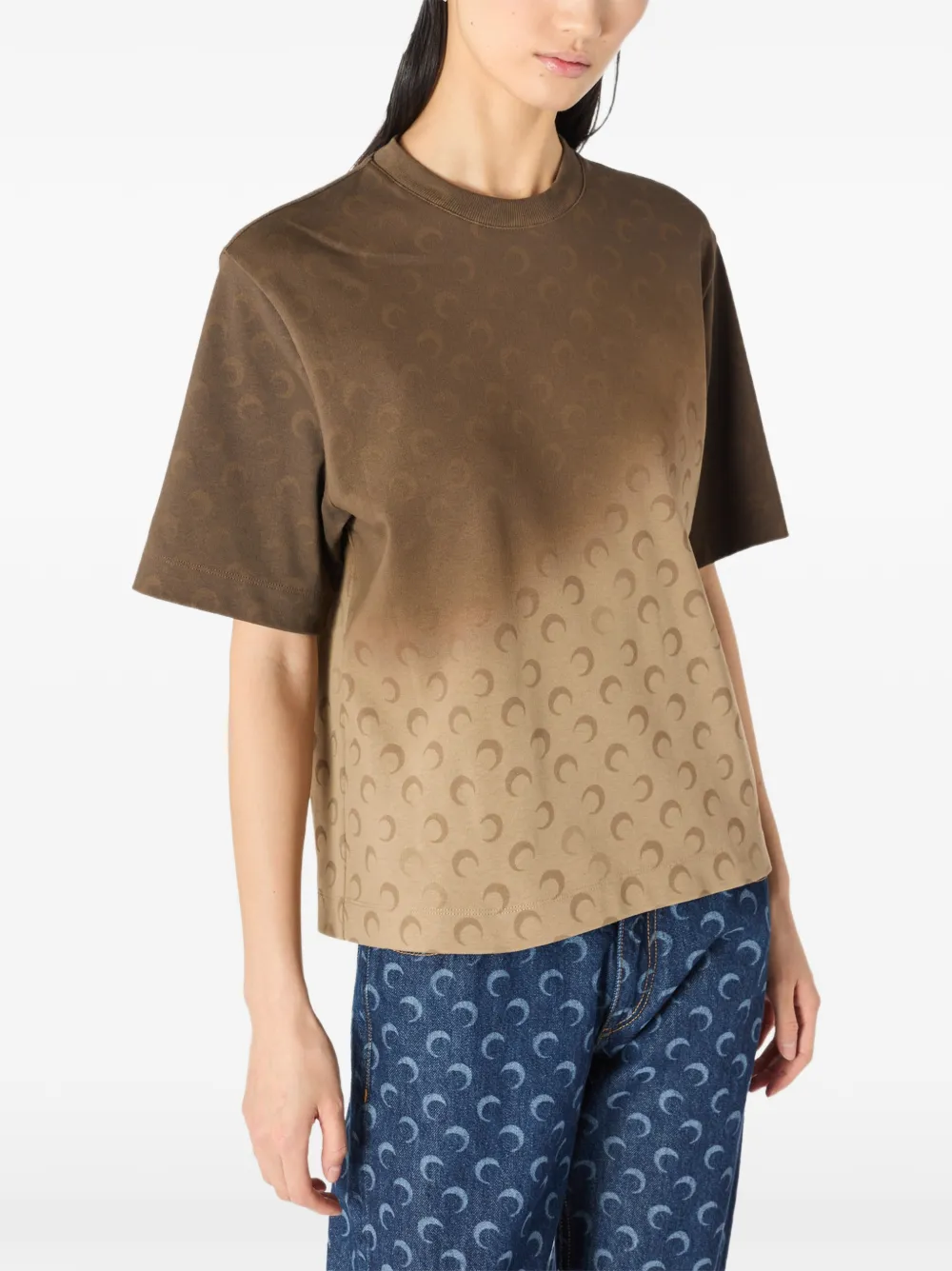 Marine Serre T-shirt met ronde hals en maanpatroon Bruin