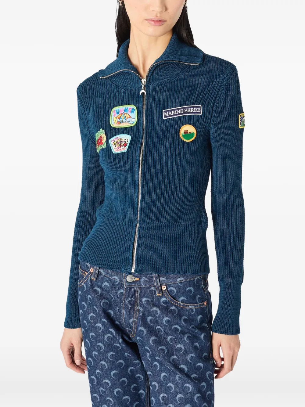 Marine Serre Deadstock vest met patches Blauw