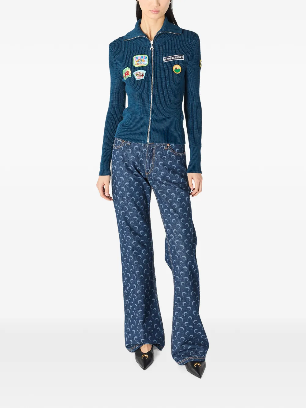Marine Serre Deadstock vest met patches Blauw