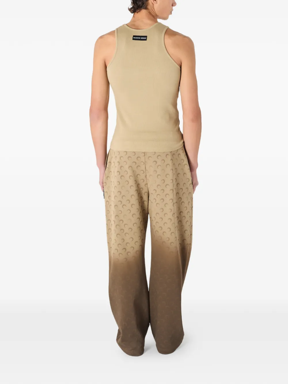Marine Serre Geribbelde jersey tanktop met logo Beige