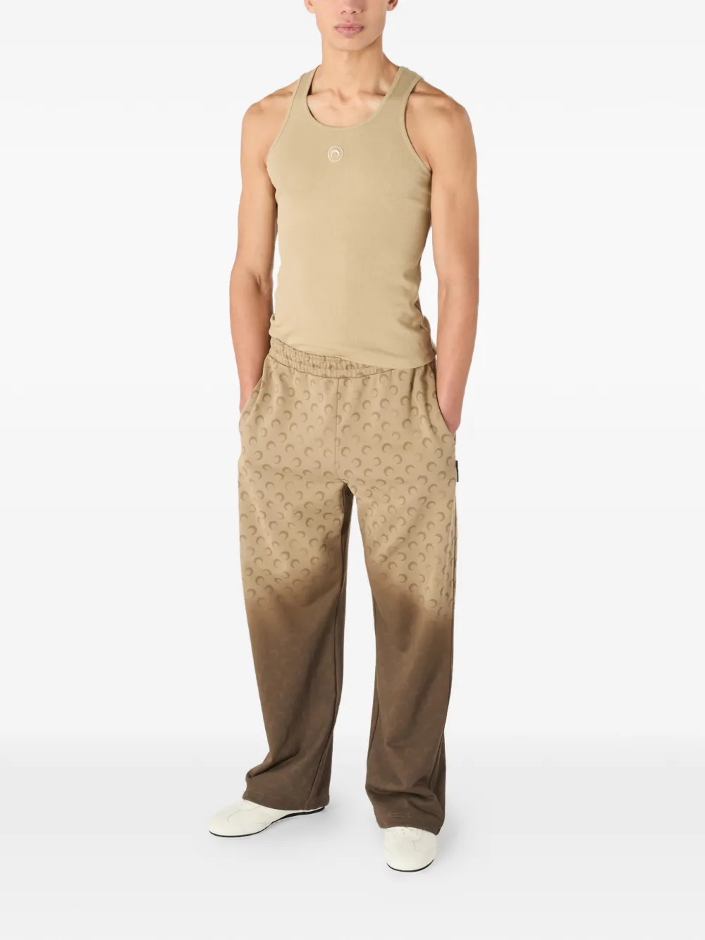 Marine Serre Geribbelde jersey tanktop met logo Beige
