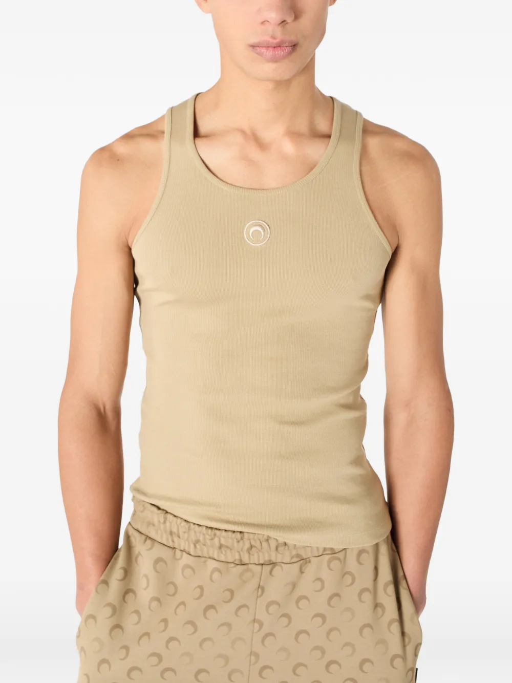 Marine Serre Geribbelde jersey tanktop met logo Beige