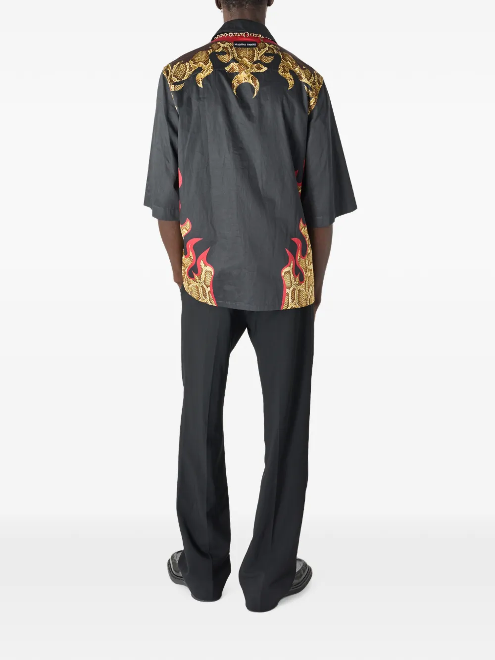 Marine Serre Bowlingshirt met bloemenprint Zwart
