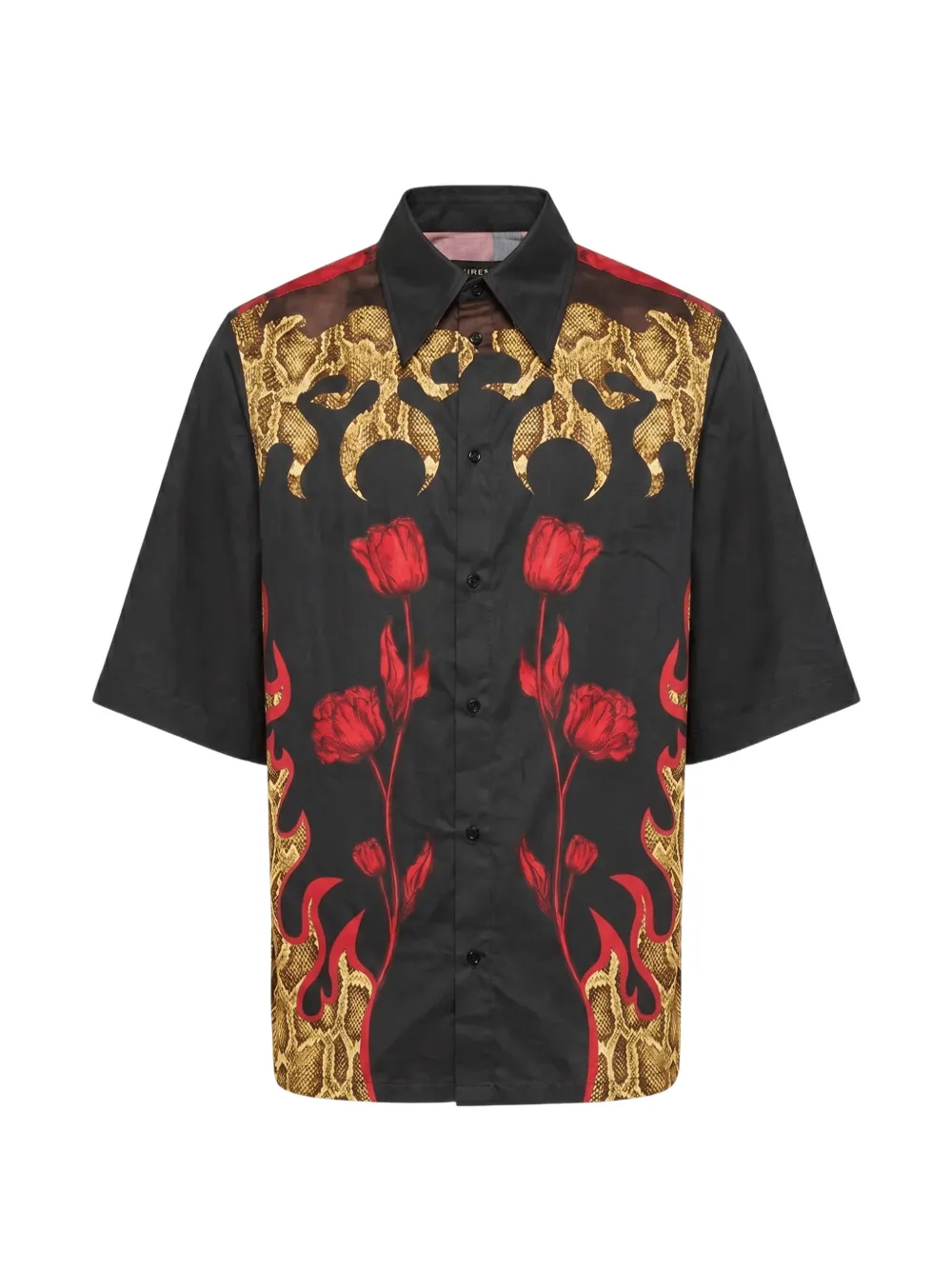 Marine Serre flowers-printed bowling shirt - Schwarz