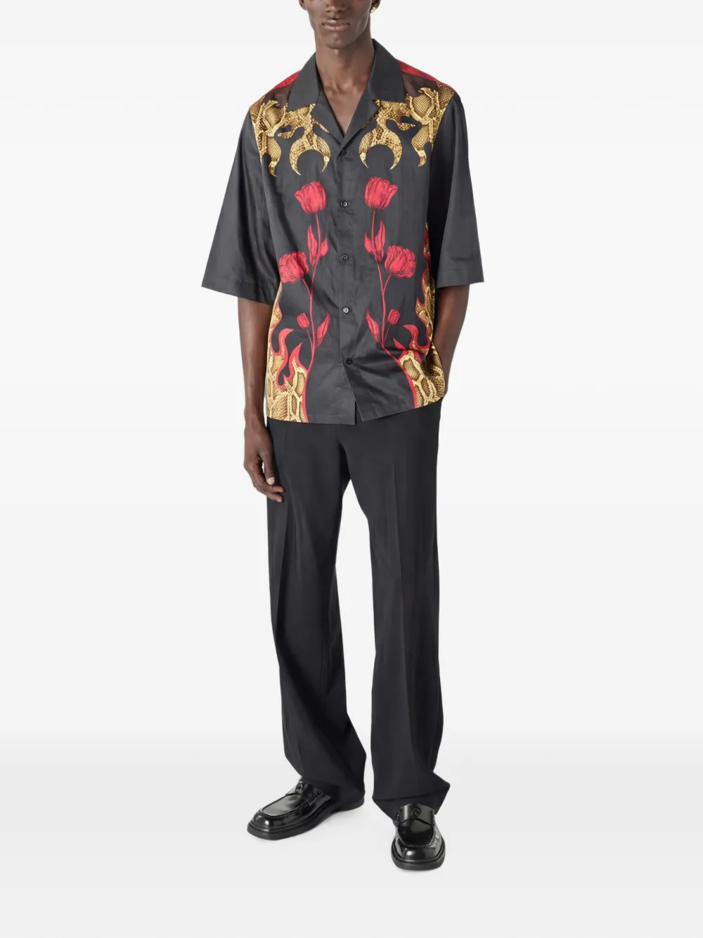 Marine Serre Bowlingshirt met bloemenprint Zwart