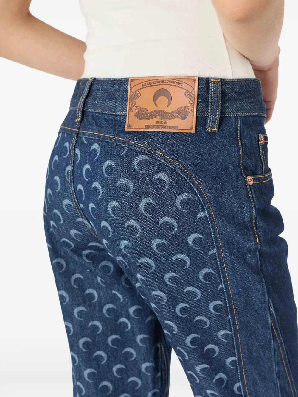 Marine Serre Jeans met maanprint en vlakken Blauw