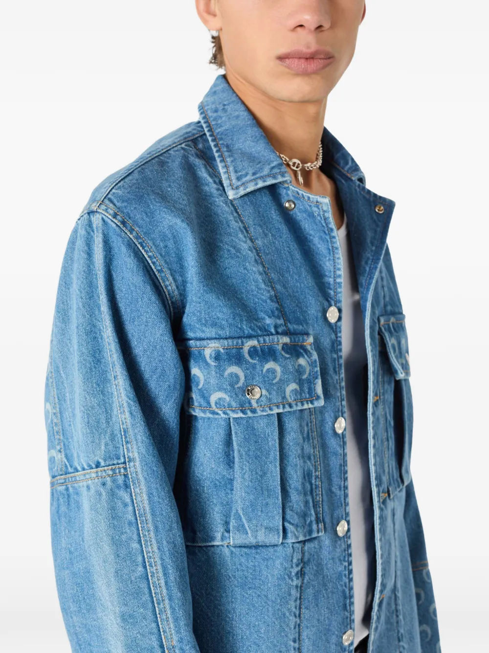 Marine Serre Denim jack met maanprint Blauw