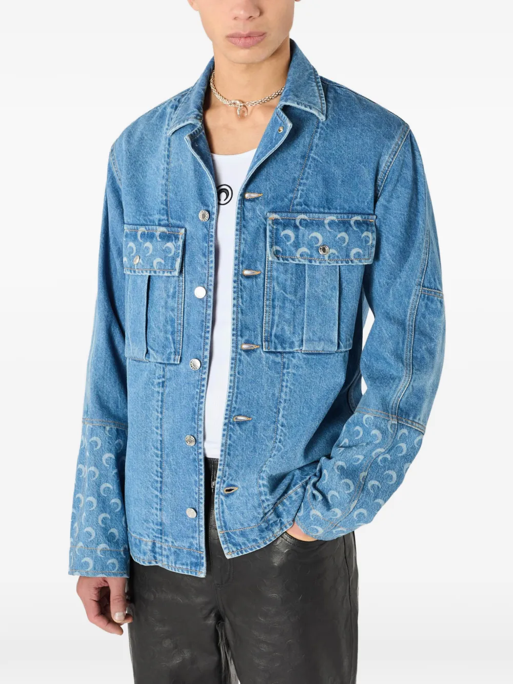 Marine Serre Denim jack met maanprint Blauw