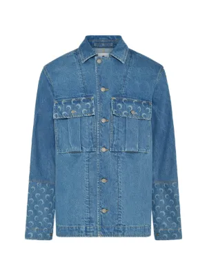Marine Serre Crescent moon-print Denim Jacket | Blue | FARFETCH
