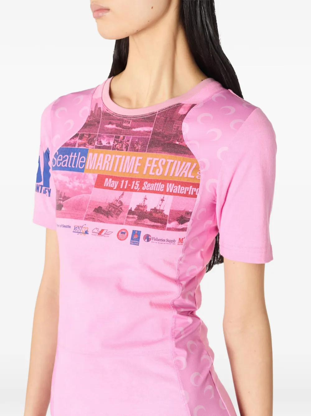 Marine Serre Upcycled jersey getailleerde mini-jurk Roze