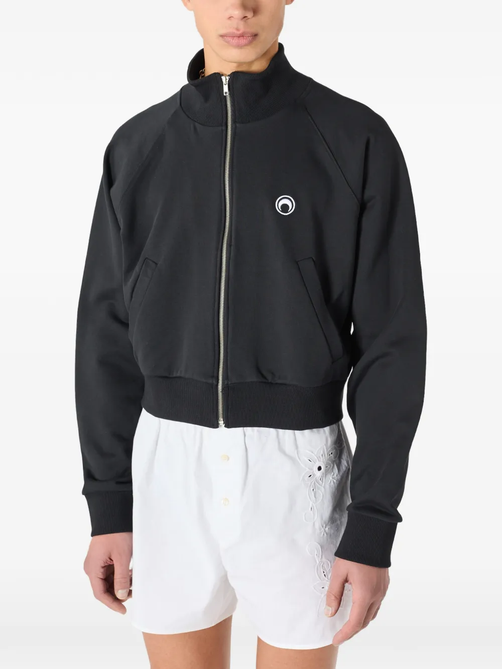 Marine Serre Sweater van biologisch katoen met rits en maan-logo Zwart