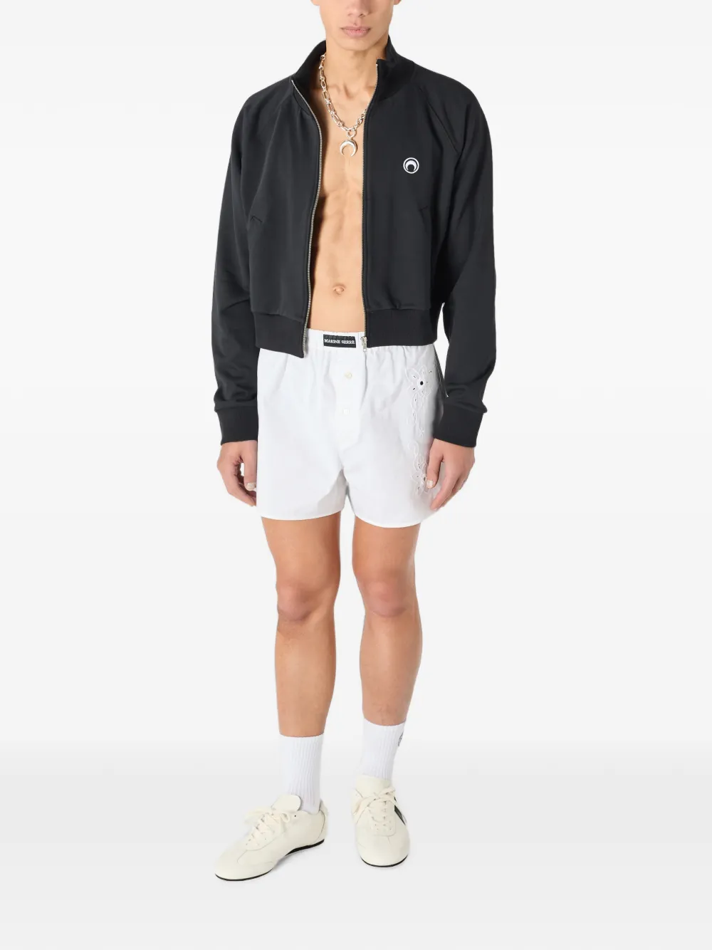 Marine Serre Sweater van biologisch katoen met rits en maan-logo Zwart