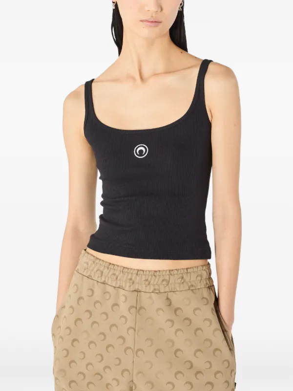 Marine Serre Crescent Moon Cropped Tank Top | Black | FARFETCH ZA