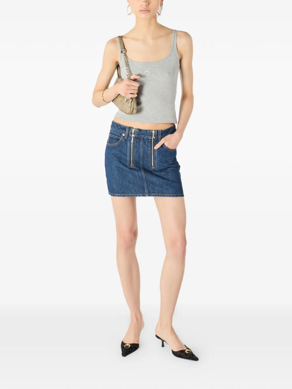 Marine Serre Moon cropped tanktop met borduurwerk Grijs