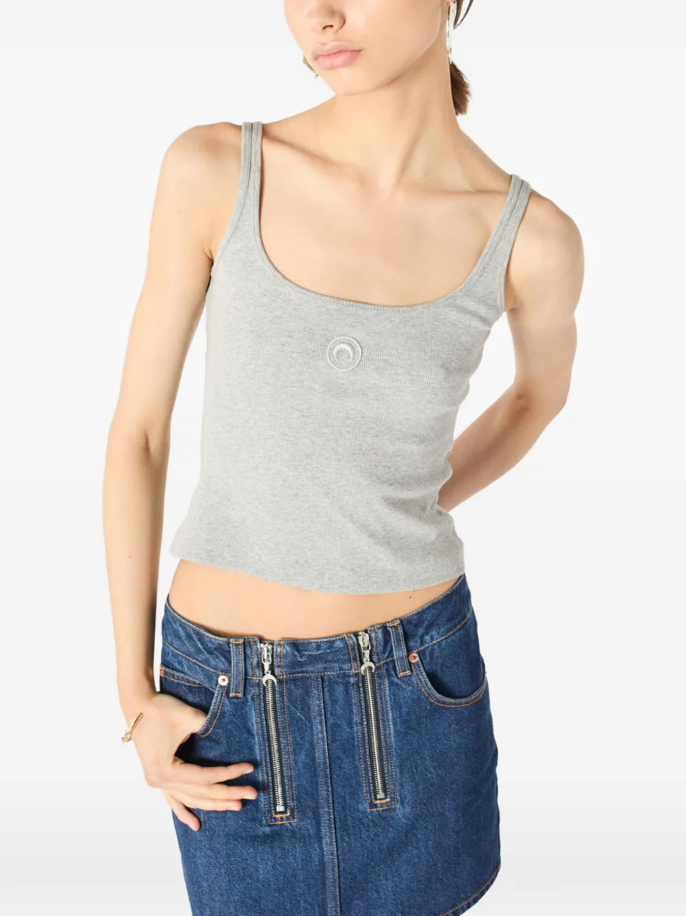 Marine Serre Moon cropped tanktop met borduurwerk Grijs