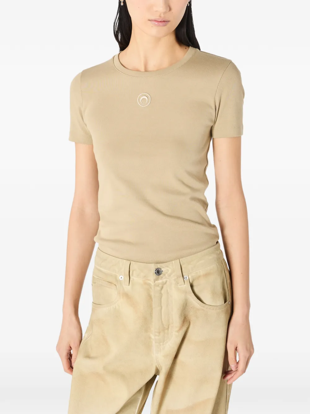 Marine Serre T-shirt met logo Beige