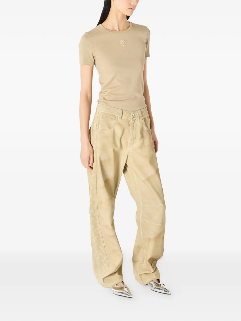 Marine Serre T-shirt met logo Beige