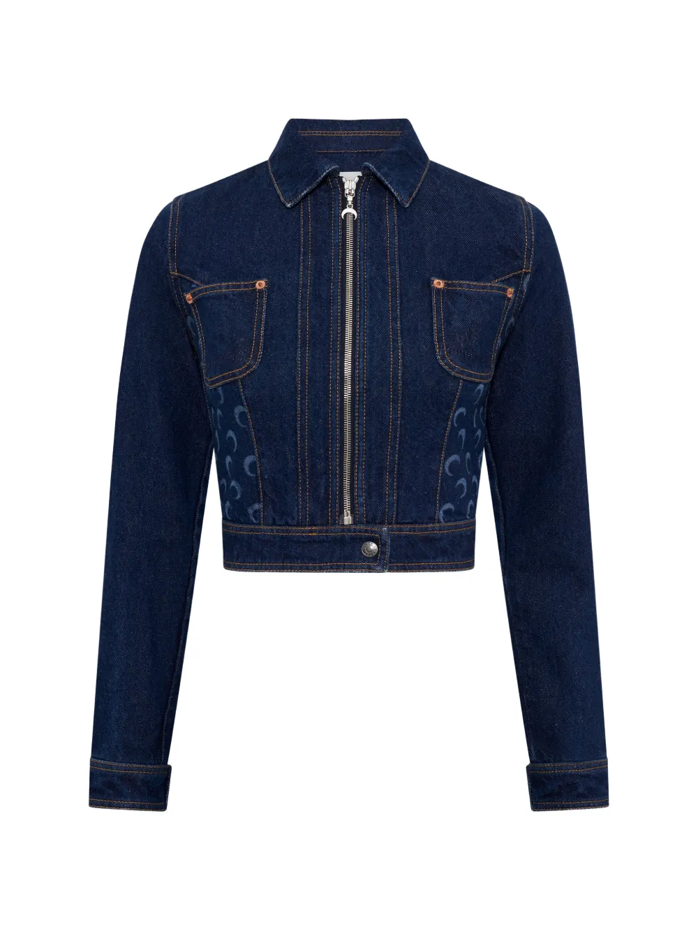Marine Serre moon-print cropped denim jacket - Blu
