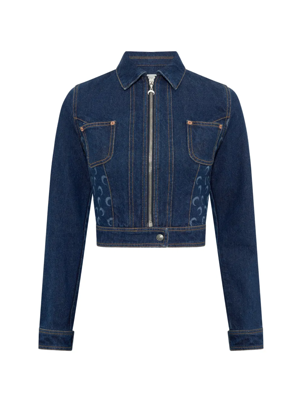 Marine Serre moon-print cropped denim jacket - Blau